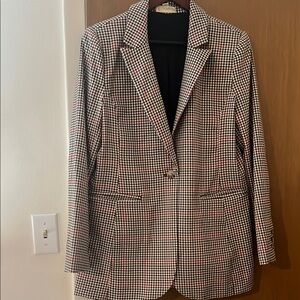 Marled Brown and Tan Blazer with Houndstooth Pattern